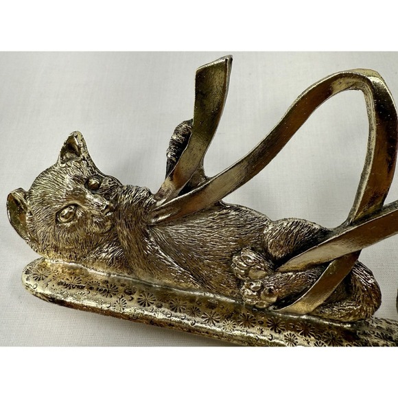 Vintage 1993 Metzke Pewter Gold-Tone "Happy Holidays" Cat Kitten Decor USA - Picture 4 of 10